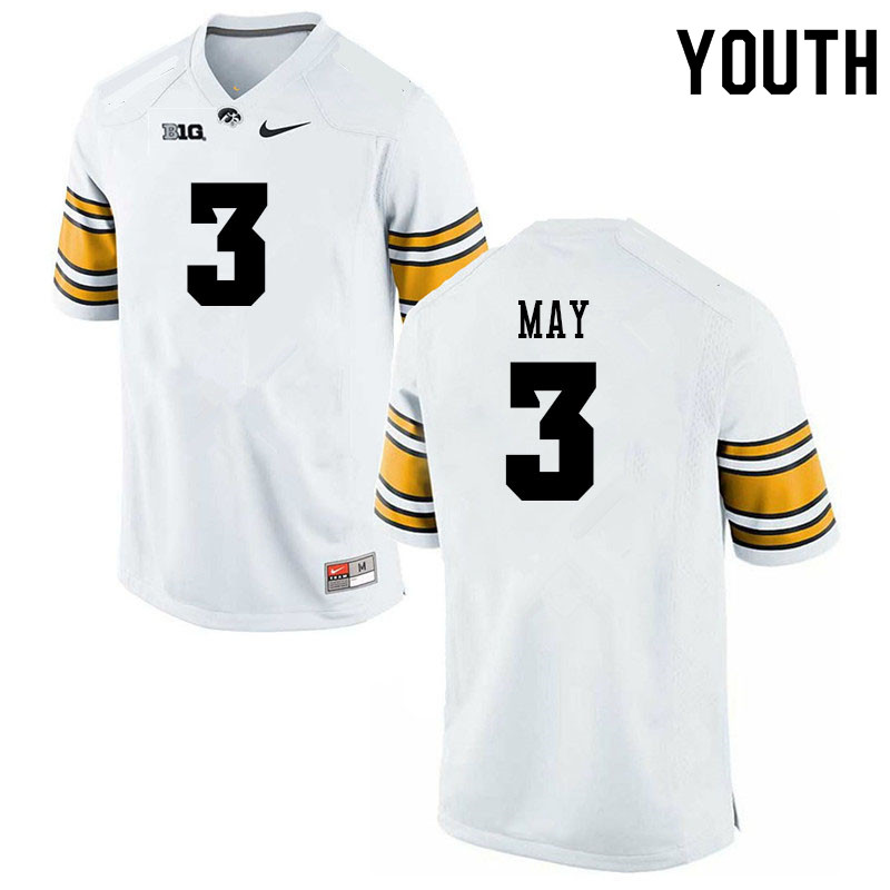 Youth #3 Carson May Iowa Hawkeyes College Football Alternate Jerseys Sale-White - Click Image to Close